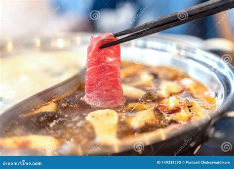 Delicious Spicy Beef Shabu Shabu In Hot Pot Stock Photo Image Of Healthy Asia