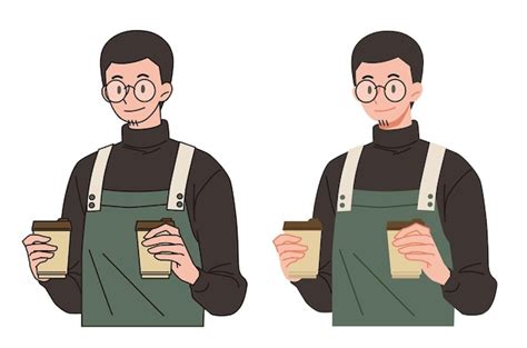 Premium Vector Cafe Staff Holding Two Cups Of Hot Coffee