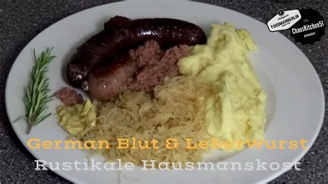 German Blut Leber Wurst Mit Sauerkraut Kartoffelbrei Hausmannskost