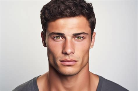 Premium Photo Closeup Portrait Of Male Model On Light Background Head Shot Handsome Brunette
