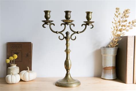 Vintage Brass Candelabra Gothic Church Style Candlestick Holders