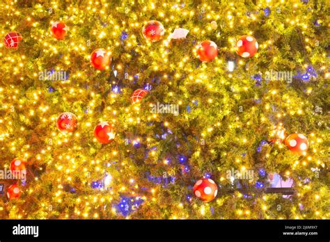 Decorative Christmas Tree With Red Ball And Light Background Stock