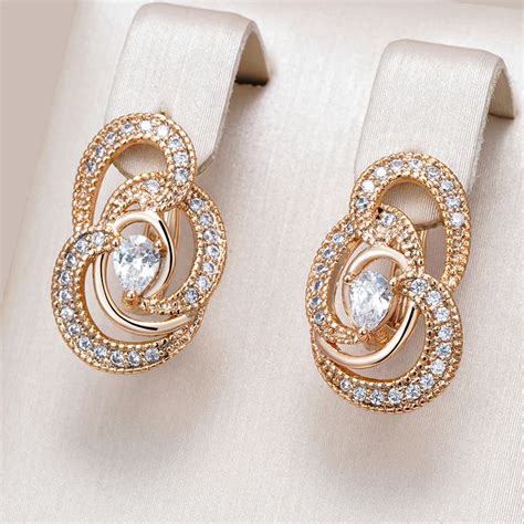 Kinel Hot Shiny Natural Zircon Symmetry Flower English Earrings For