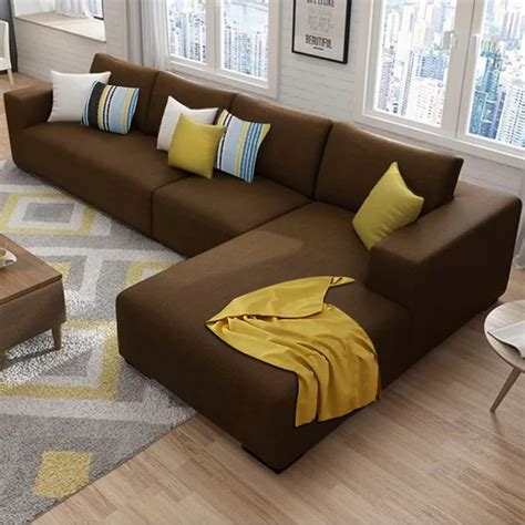 Furny Francis Seater Fabric Sectional Rhs L Shape Sofa Set Brown