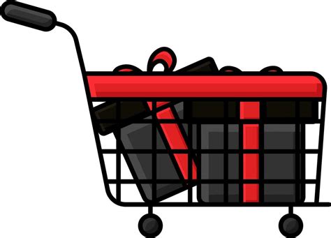 Illustration Of Gift Box Shopping Cart Icon In Red And Black Color