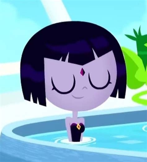 A Cartoon Character Sitting In The Water With Her Eyes Closed