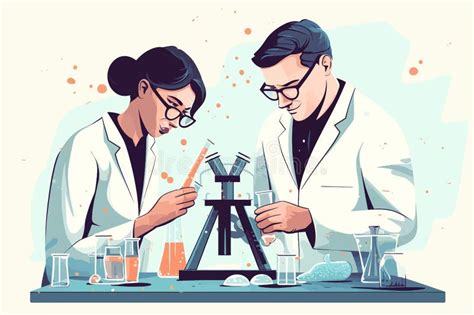 Scientist Man And Woman Working In Laboratory Vector Illustration