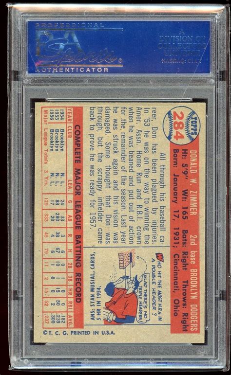 1957 Topps Semi High 284 Don Zimmer Dodgers PSA 7 NM EBay