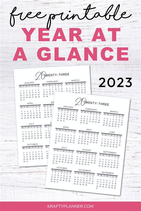 2023 Year At A Glance Free Printable — Krafty Planner