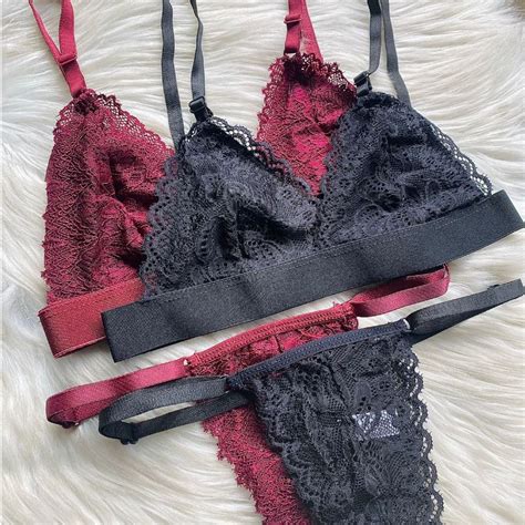 Kit 2 Conjunto De Lingerie Regulagem De Renda Sem Bojo Forro Sexy Calcinha Regulavel