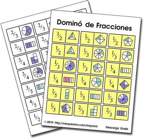 Juegos Con Fracciones Dominó De Fracciones Imprimible Gratis