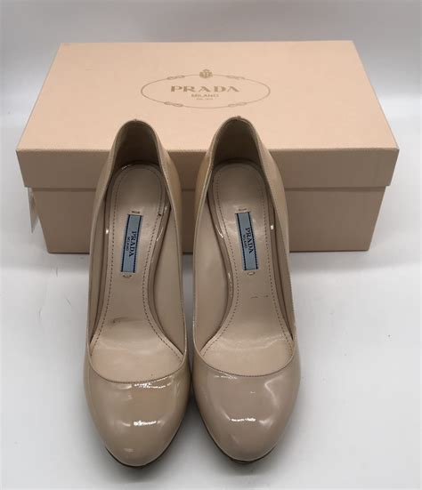 Prada Womens Nude Patent Leather Platform Heel Sz 36 5 Gem