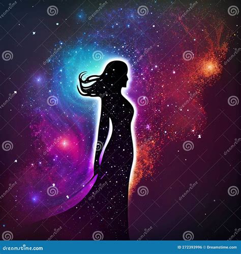 Universe Meta Human Goddess Spirit Silhouette On Galax Stock