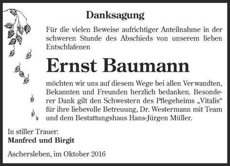 Traueranzeigen Von Ernst Baumann Abschied Nehmen De