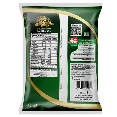 Ace Gold Physically Refined Rice Bran Oil 1 L Pouch Jiomart