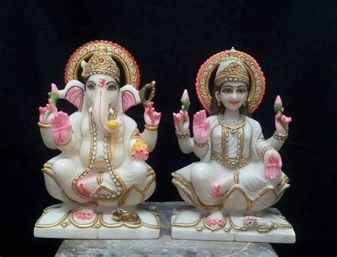 Painted Hindu White Marble Laxmi Ganesh Statue For Temple At Rs 30000