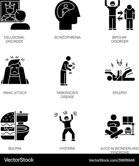 Mental Disorder Glyph Icons Set Schizophrenia Vector Image