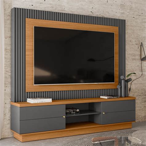 Estante Home Theater Para Tv Pol Cm Ing L Nature Chumbo