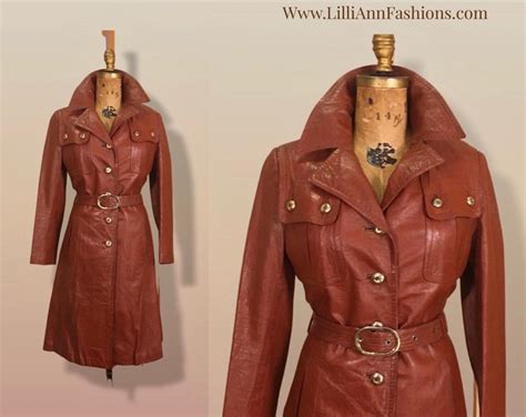 70s Butterscotch Leather Trench Coat With Gold Detail Made In Etsy