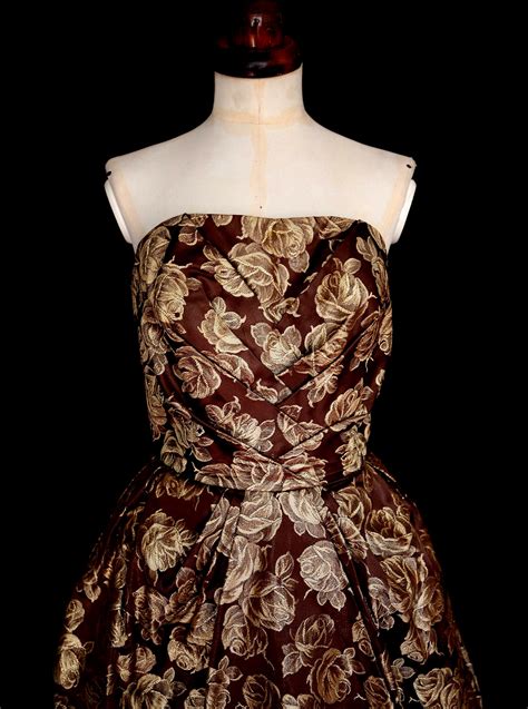 Vintage 1950s Bronze Gold Brocade Cocktail Dress Alexandraking