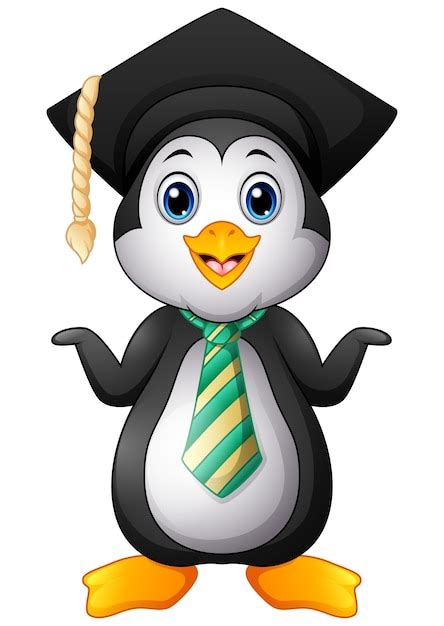 Premium Vector Penguin Cartoon With Graduation Cap And Striped Tie