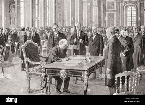 Mr Lloyd George Signs The Peace Treaty With Germany June 28th 1919