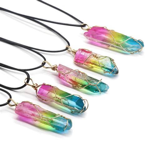 Collier Pendentif Vintage 7 Chakra En Pierre Naturelle Arc En Ciel