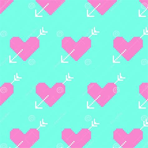 Pink Heart And White Arrows On Blue Background 8bit Pixel Art Stock Illustration Illustration