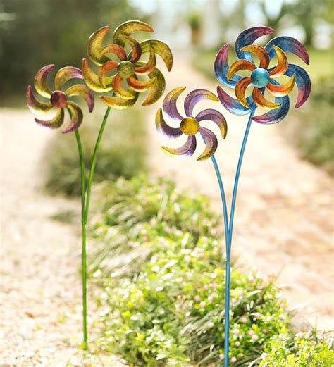 Colorful Metal Dual Pinwheel Spinner In Wind Spinners Garden Wind