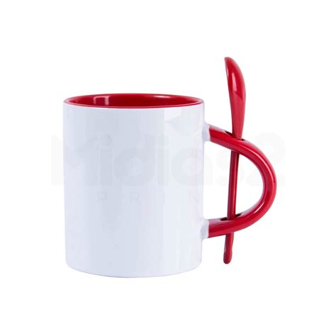 CANECA 325ML CERÂMICA RETA COLHER METALNOX BRANCO INTERIOR