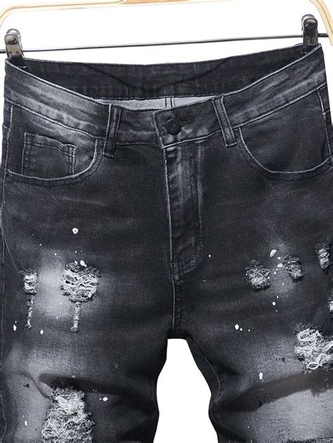 Manfinity Legnd Men Cotton Splash Ink Print Ripped Denim Shorts Shein Usa