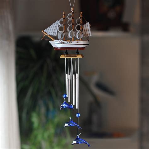 Nautical Style Sailing Boat Dolphin Wind Chimes Metal Tube Decor