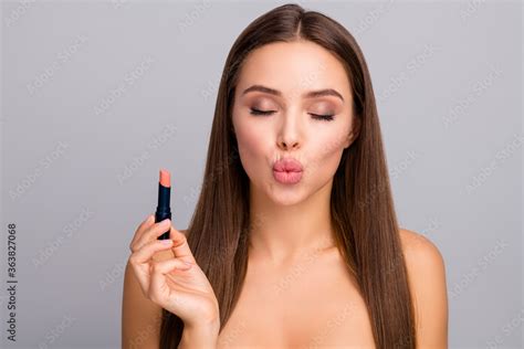 Closeup Photo Of Beautiful Lady Eyes Closed Long Groomed Straight Hair Nude Shoulders Body Hold