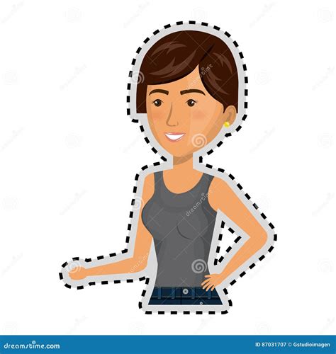 Sticker Half Body Cartoon Caucasian Woman In Bikini Icon Clothes Vector
