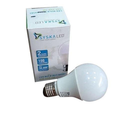 White Color Light 5watt Weight 80 Grams Oval Shape Syska Led Bulb Body