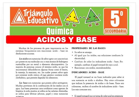 Ácidos y Base para Quinto de Secundaria Fichas GRATIS