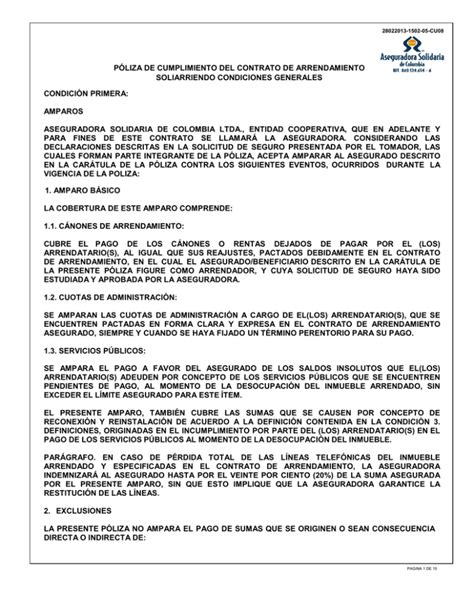 Condiciones Generales De La Poliza De Cumplimiento Del Contrato