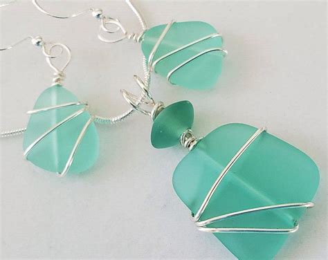 Genuine Sea Glass Jewelry Set Sea Glass Necklace And Earrings Etsy Sea Glass Jewelry Set