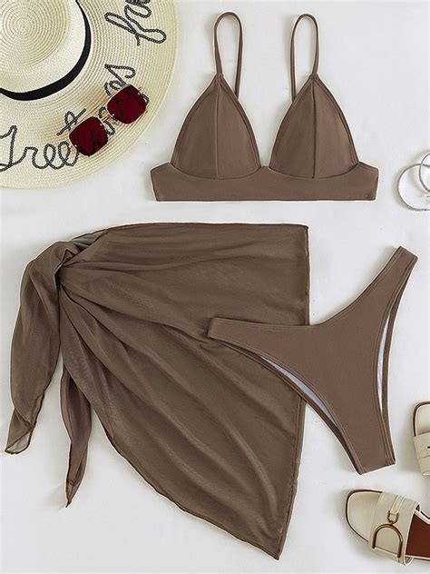 Women Bikini Swimsuit Coffee Brown Summer Sexy Swimming Suits Milanoo
