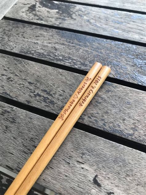 Personalized Engraved Fine Wood Chopsticks Light Brown With Silk