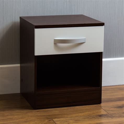 Hulio White And Walnut 1 Drawer Chest Bedroom Chest Modern Bedside