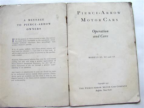 Pierce Arrow Models 41 42 And 43 Original Owners Manual Copyright