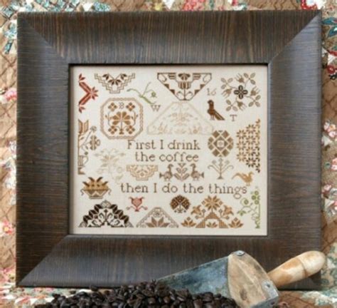 Sewing Fiber Coffee Quaker Cross Stitch Chart By Heartstring Samplery