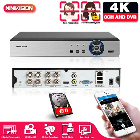 NINIVISION 8CH 4K AHD DVR AI H 265 Hybrid 8 Megapixel NVR Digital Video