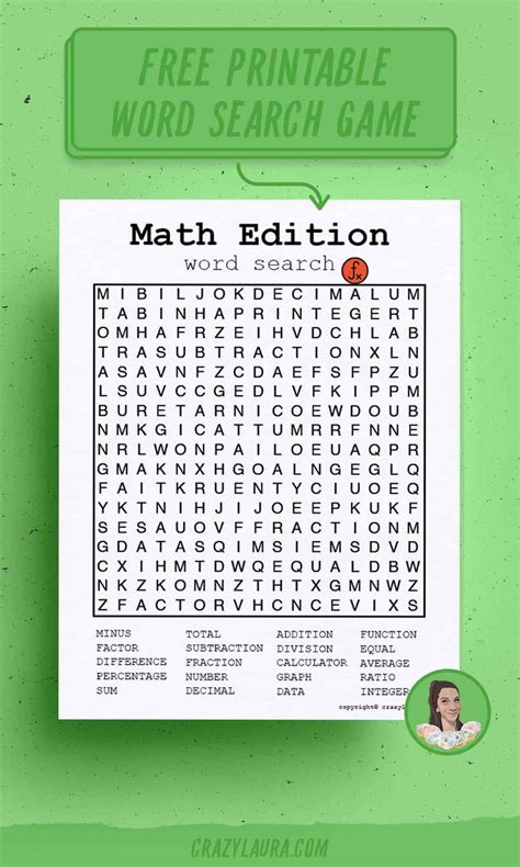 Free Printable Math Word Search