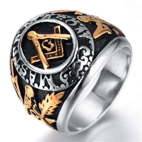 Master Mason Freemason Mens Silver Gold Free Mason Stainless Steel