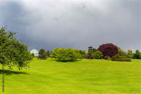 Japanese Tower Seen During Stormy Weather In The Grounds Of The Castle
