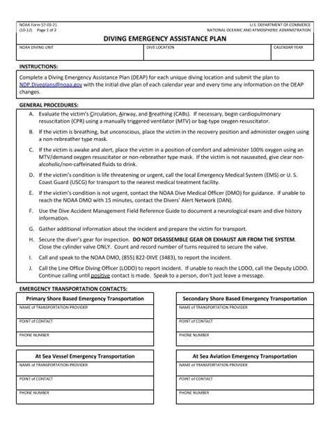 Noaa Form Diving Emergency Assistance Plan