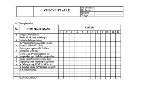Form Cheklist Apar Pdf