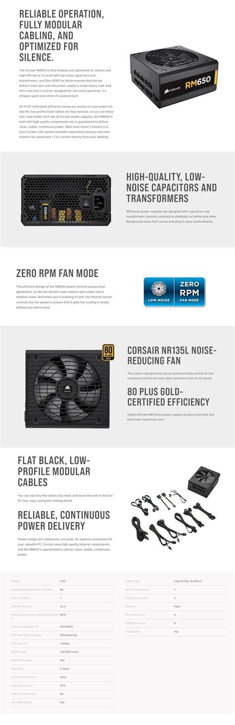 Corsair Rm650 650w 80 Plus Gold Certified Fully Modular Power Supply